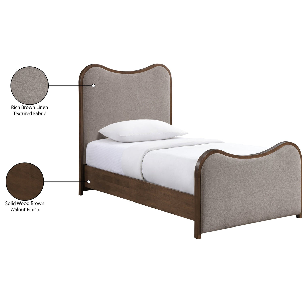 Arvada Brown Linen Textured Fabric Upholstered Bed