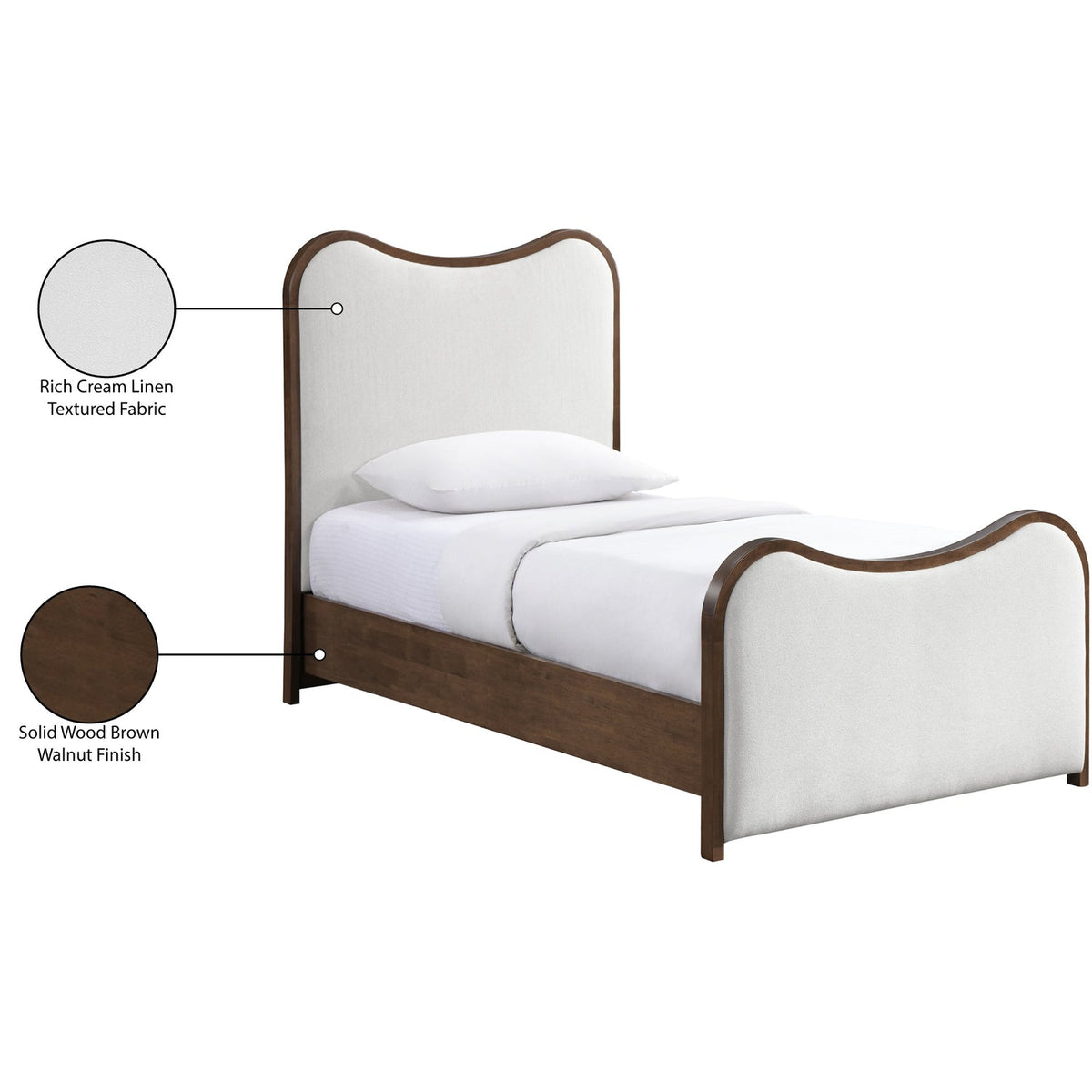 Arvada Cream Linen Textured Fabric Upholstered Bed