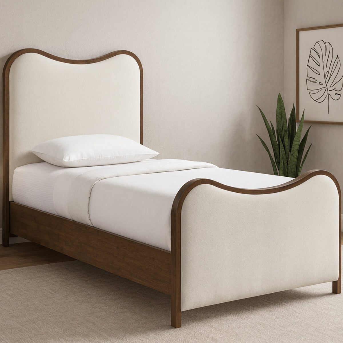 Arvada Cream Linen Textured Fabric Upholstered Bed