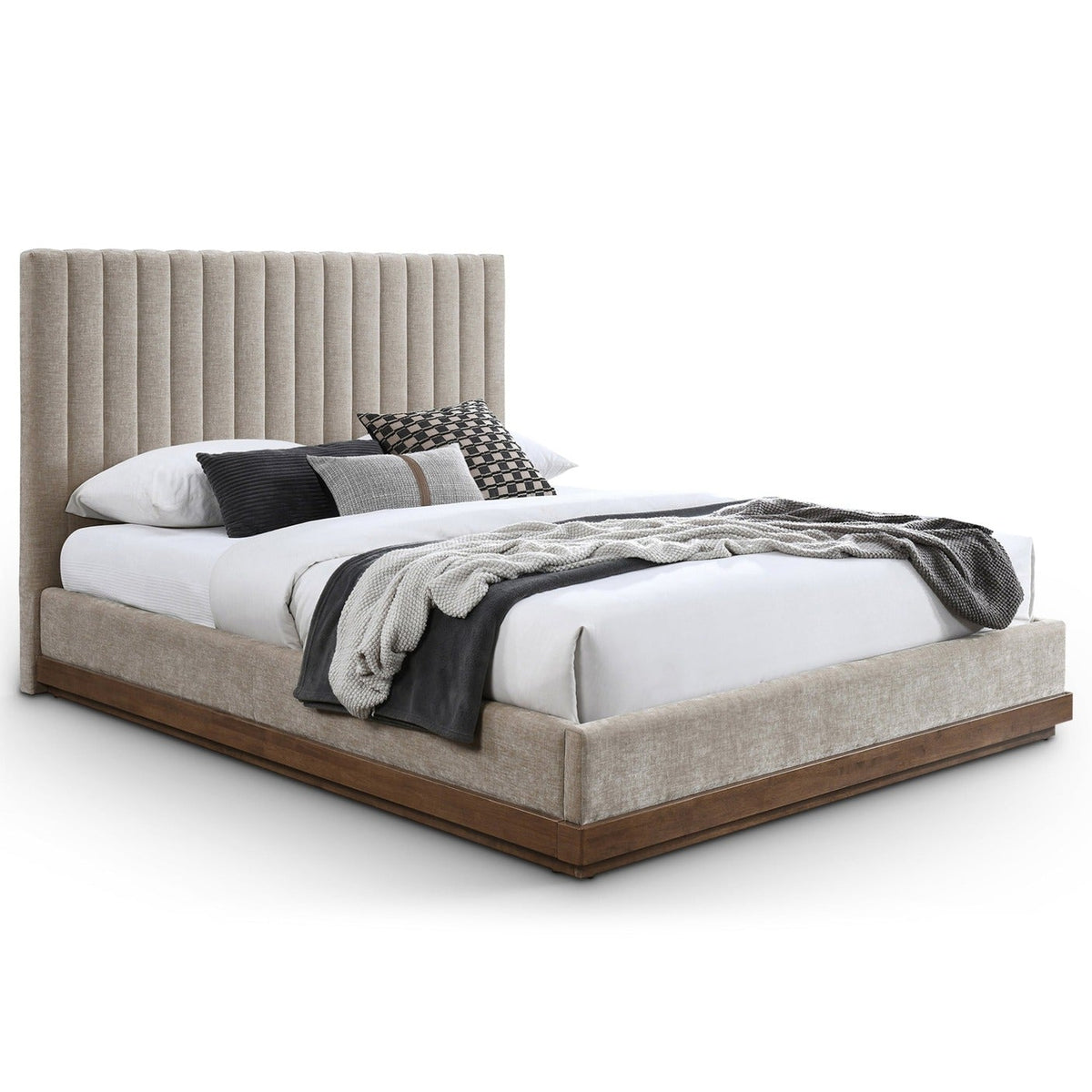 Emmet Beige Chenille Fabric Upholstered Bed