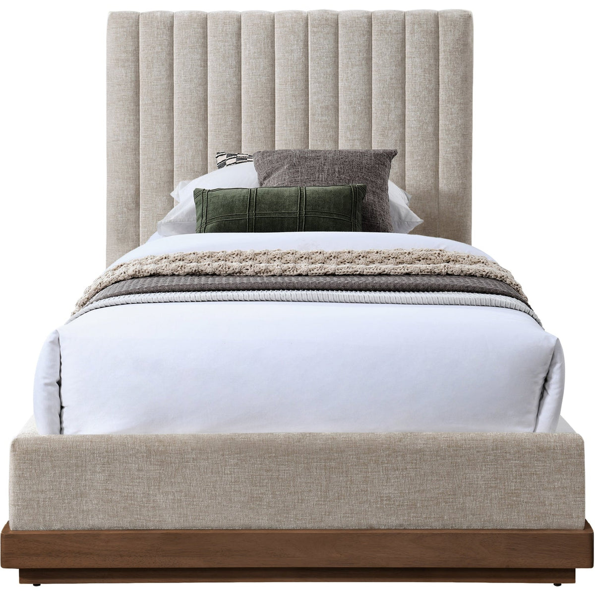 Emmet Beige Chenille Fabric Upholstered Bed