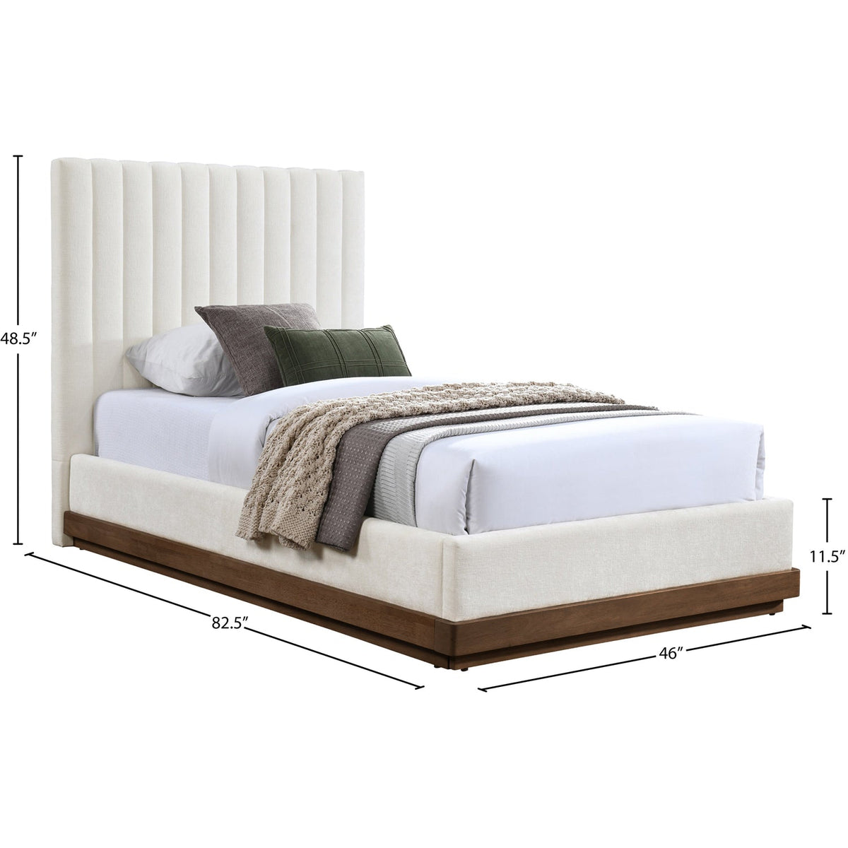 Emmet Cream Chenille Fabric Upholstered Bed