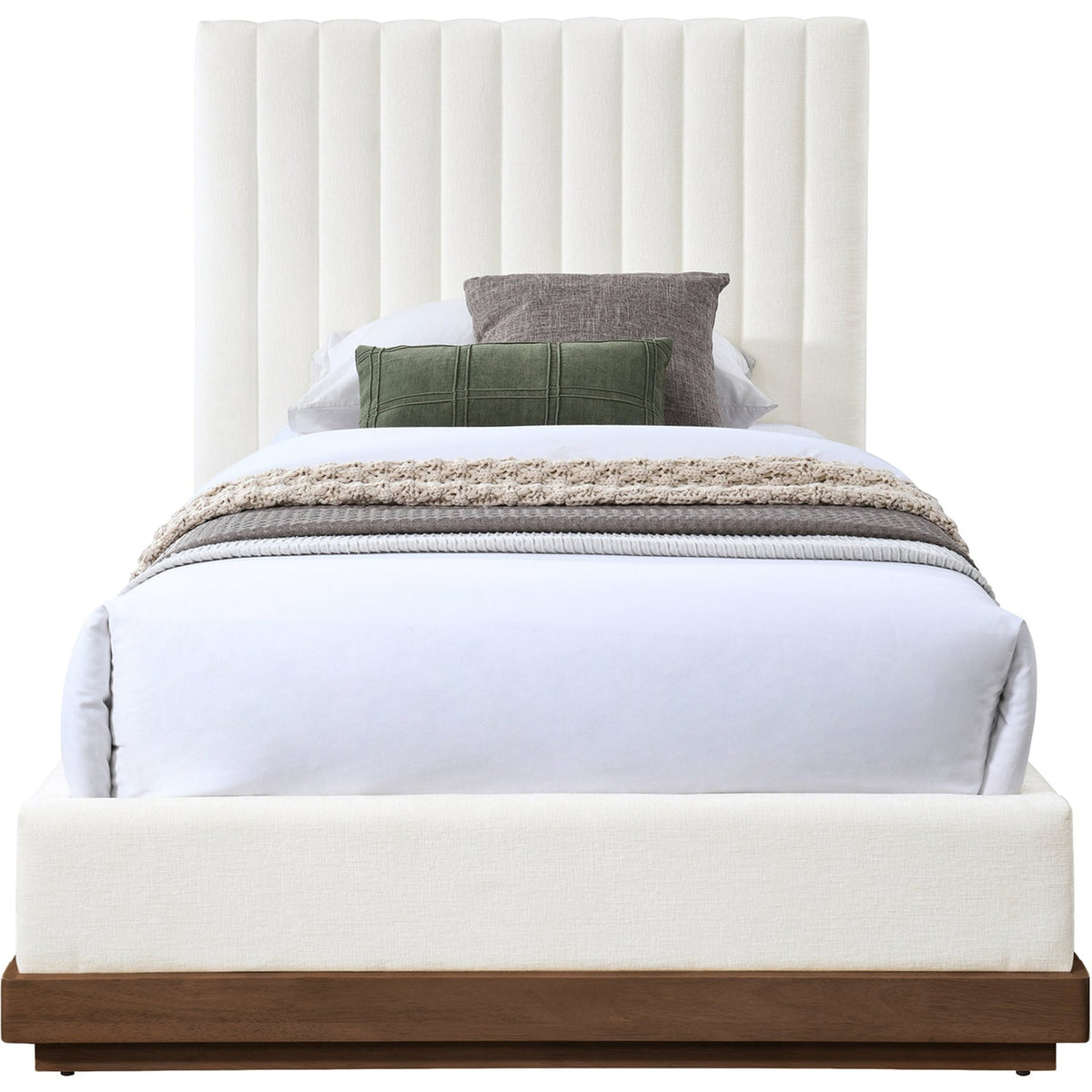 Emmet Cream Chenille Fabric Upholstered Bed