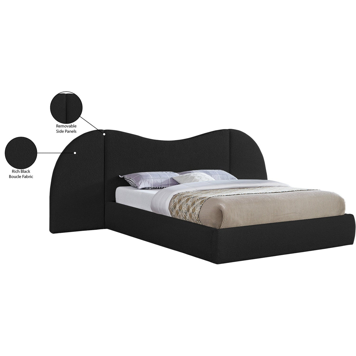 Everest Black Boucle Fabric Upholstered Bed