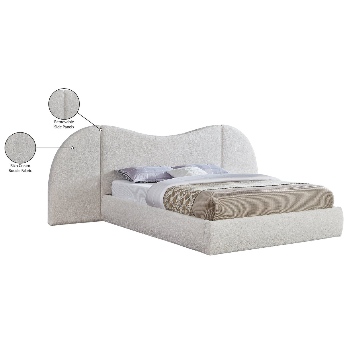 Everest Cream Boucle Fabric Upholstered Bed