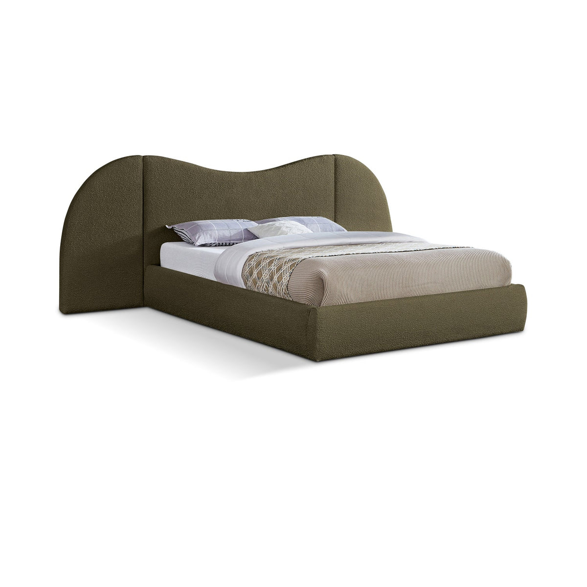 Everest Olive Green Boucle Fabric Upholstered Bed