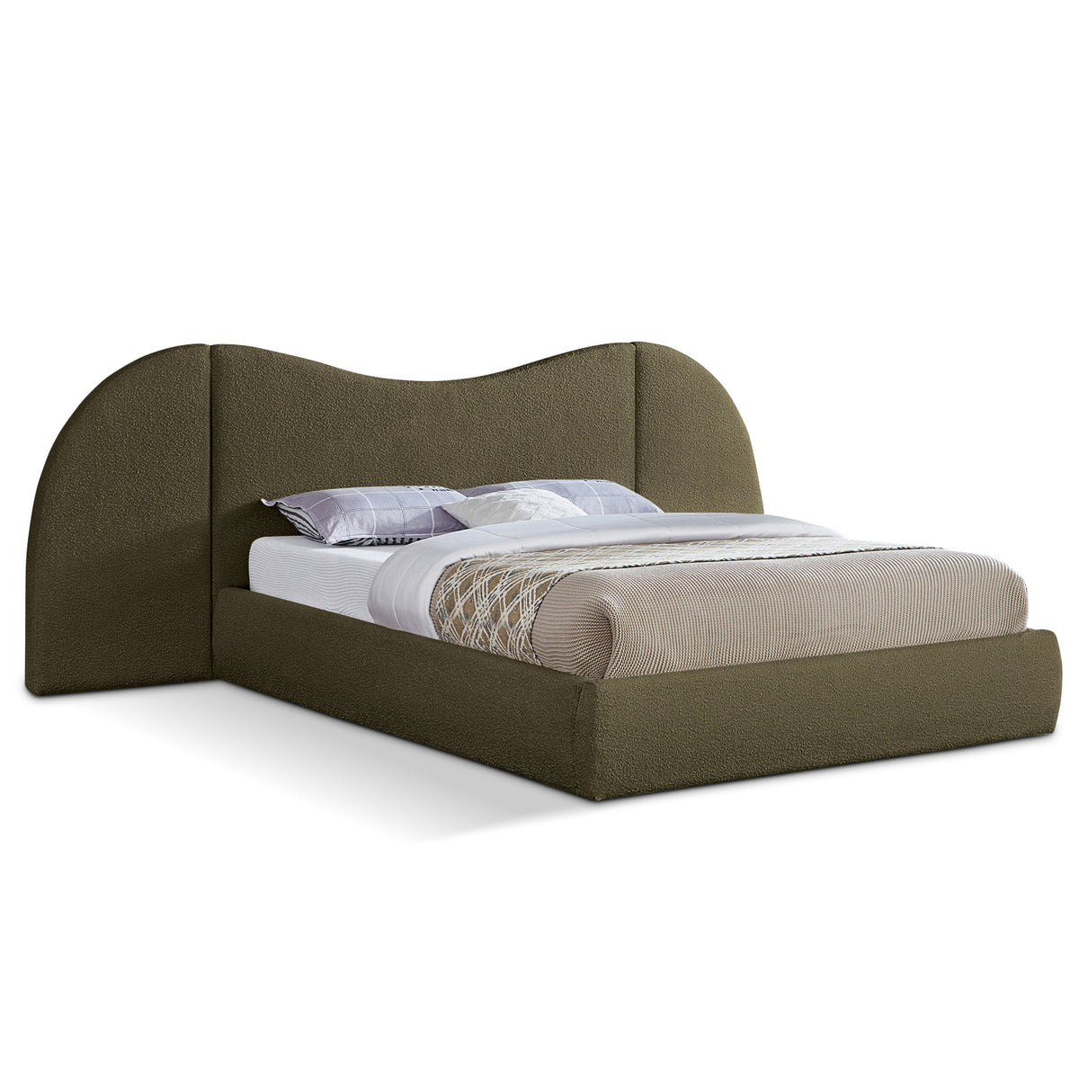 Everest Olive Green Boucle Fabric Upholstered Bed in Olive Green Boucle Fabric, primary product view
