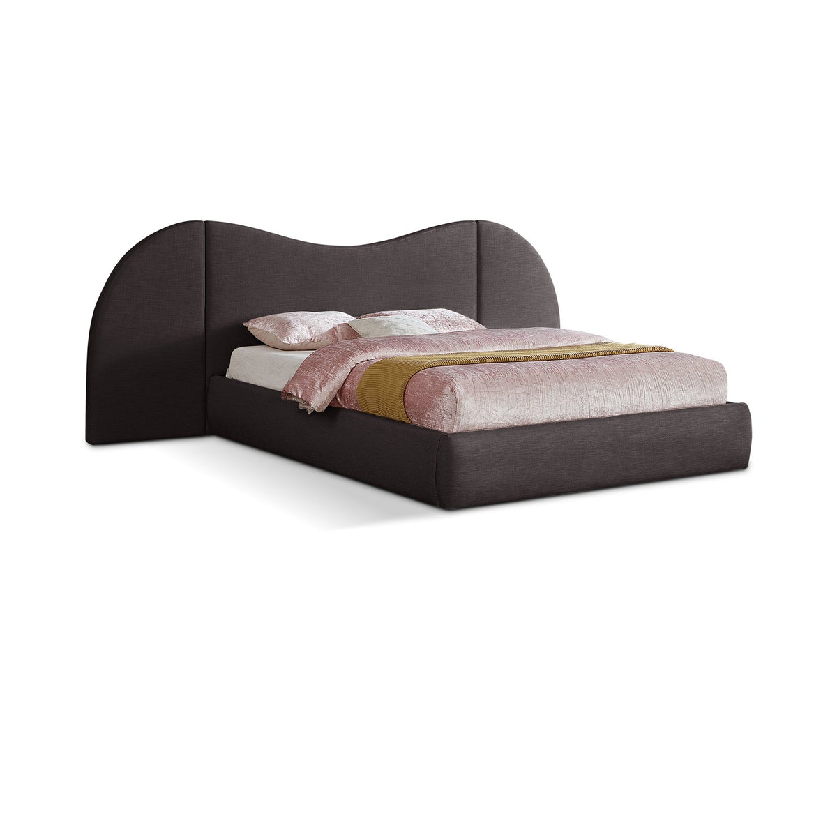 Everest Brown Linen Textured Fabric Upholstered Bed