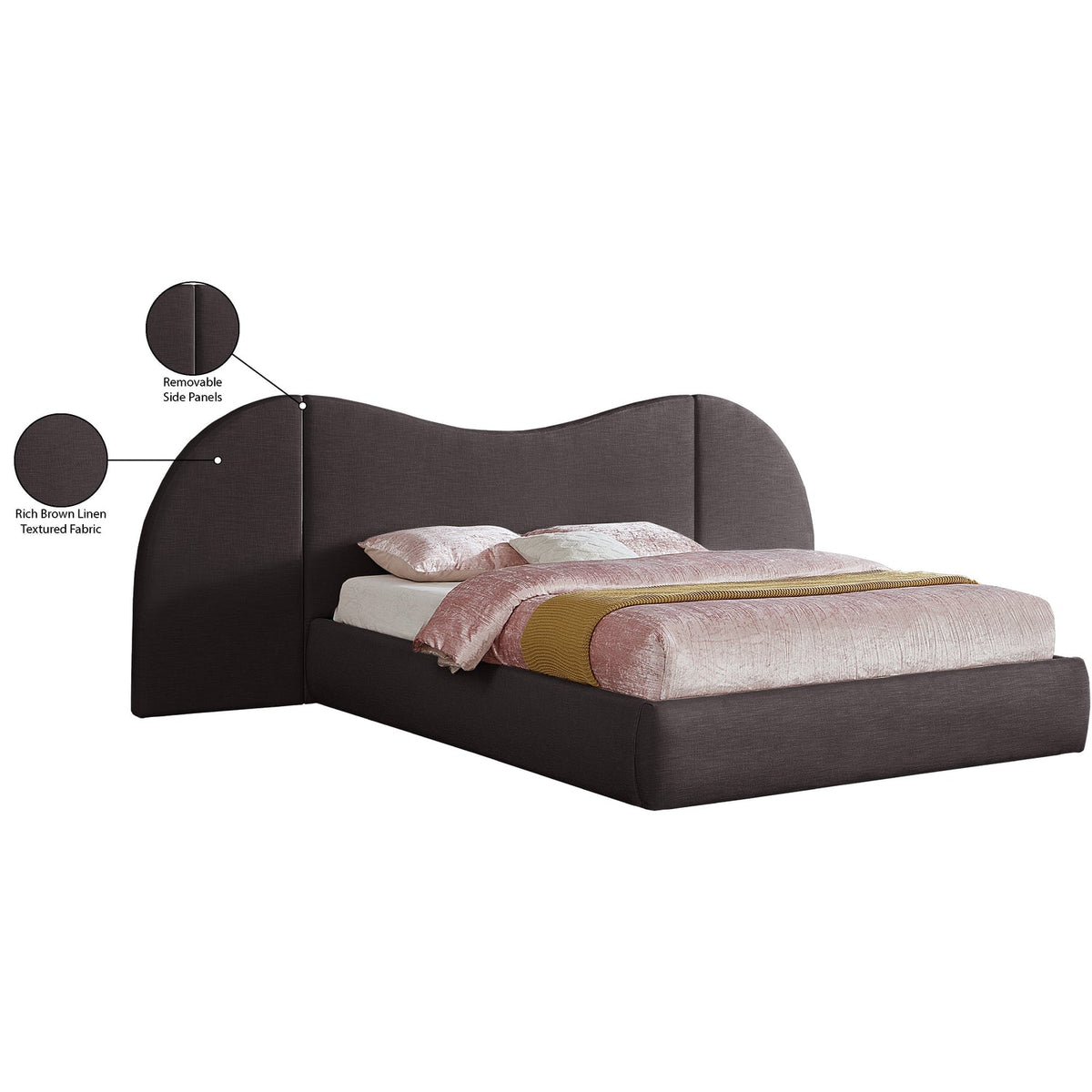 Everest Brown Linen Textured Fabric Upholstered Bed