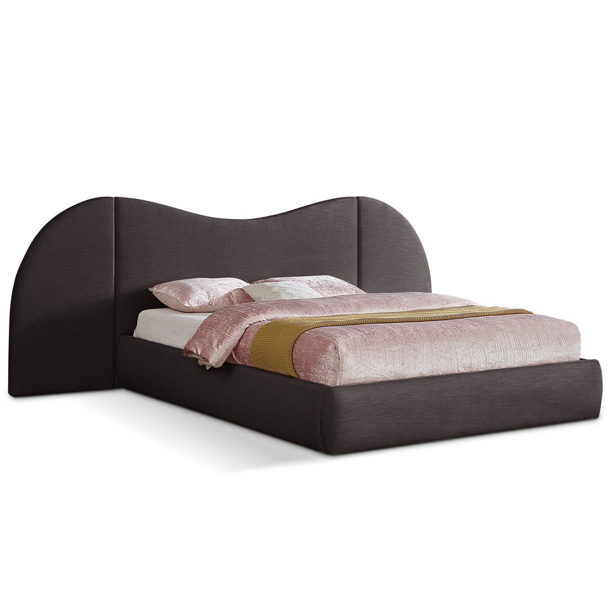 Everest Brown Linen Textured Fabric Upholstered Bed in Brown Linen Textured Fabric, primary product view