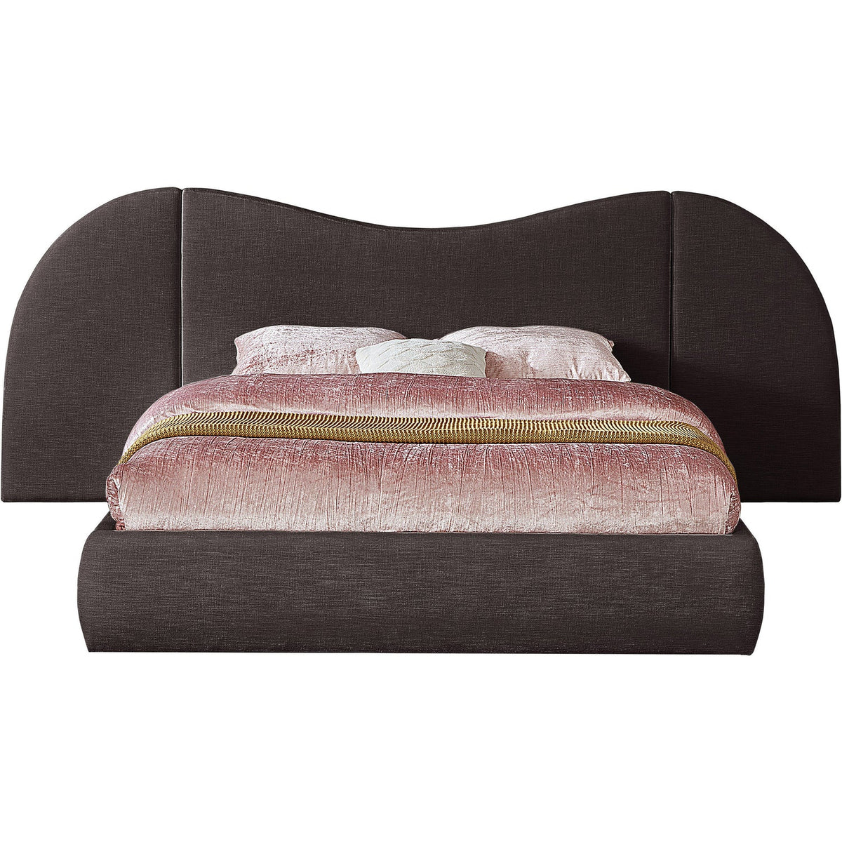 Everest Brown Linen Textured Fabric Upholstered Bed