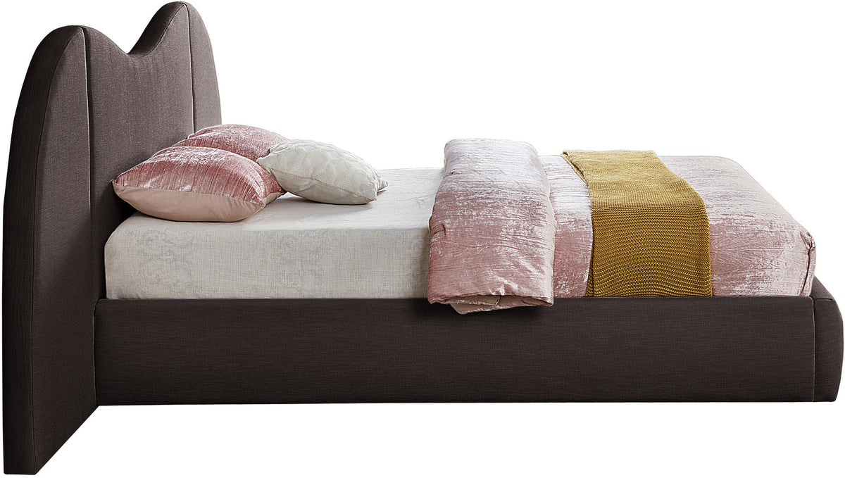 Everest Brown Linen Textured Fabric Upholstered Bed