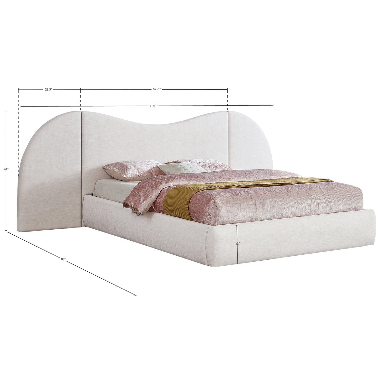 Everest Cream Linen Textured Fabric Upholstered Bed
