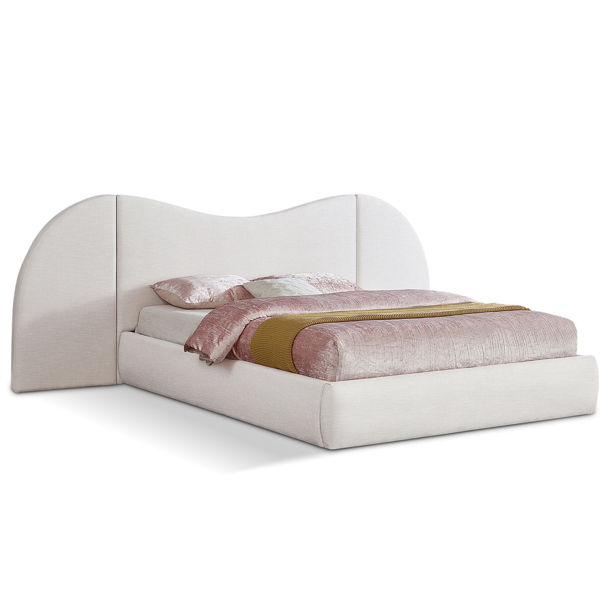 Everest Cream Linen Textured Fabric Upholstered Bed in Cream Linen Textured Fabric, primary product view