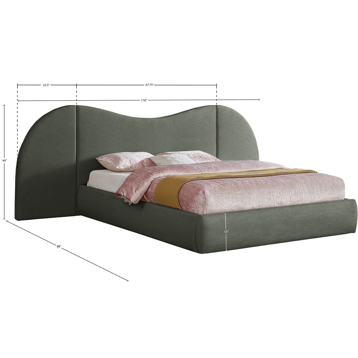 Everest Olive Green Linen Textured Fabric Upholstered Bed