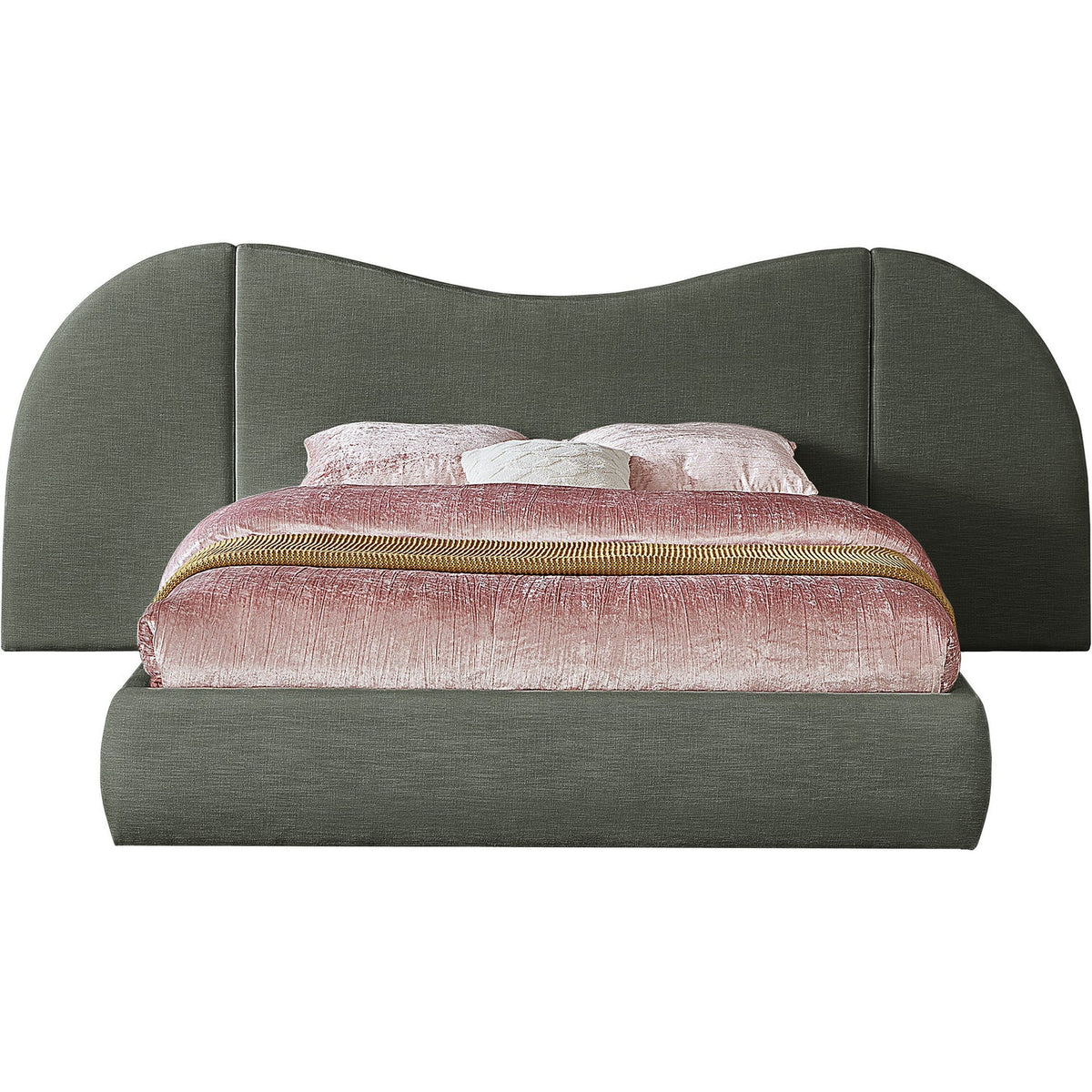 Everest Olive Green Linen Textured Fabric Upholstered Bed
