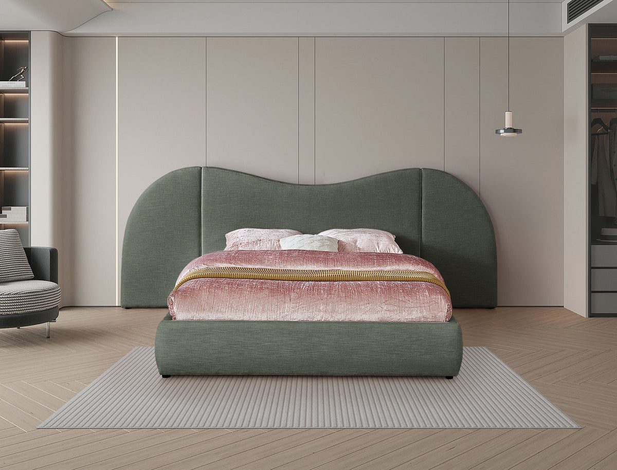 Everest Olive Green Linen Textured Fabric Upholstered Bed