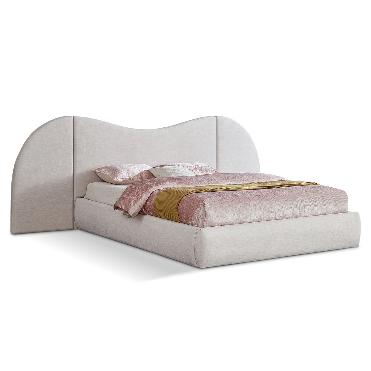 Everest White Linen Textured Fabric Upholstered Bed in white linen-textured fabric, primary product view