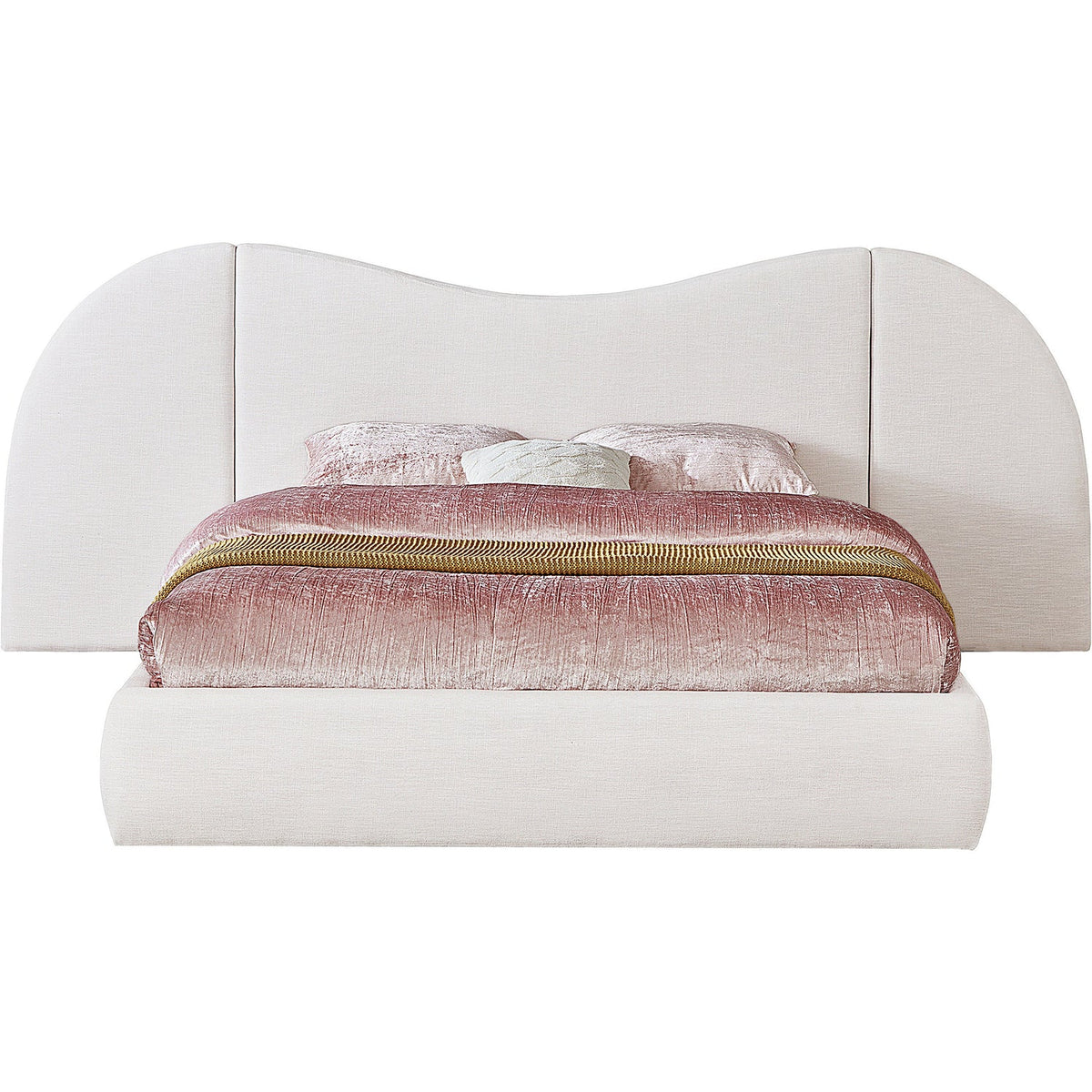 Everest White Linen Textured Fabric Upholstered Bed