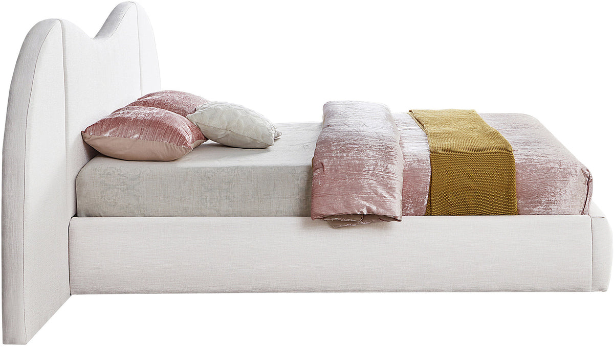 Everest White Linen Textured Fabric Upholstered Bed