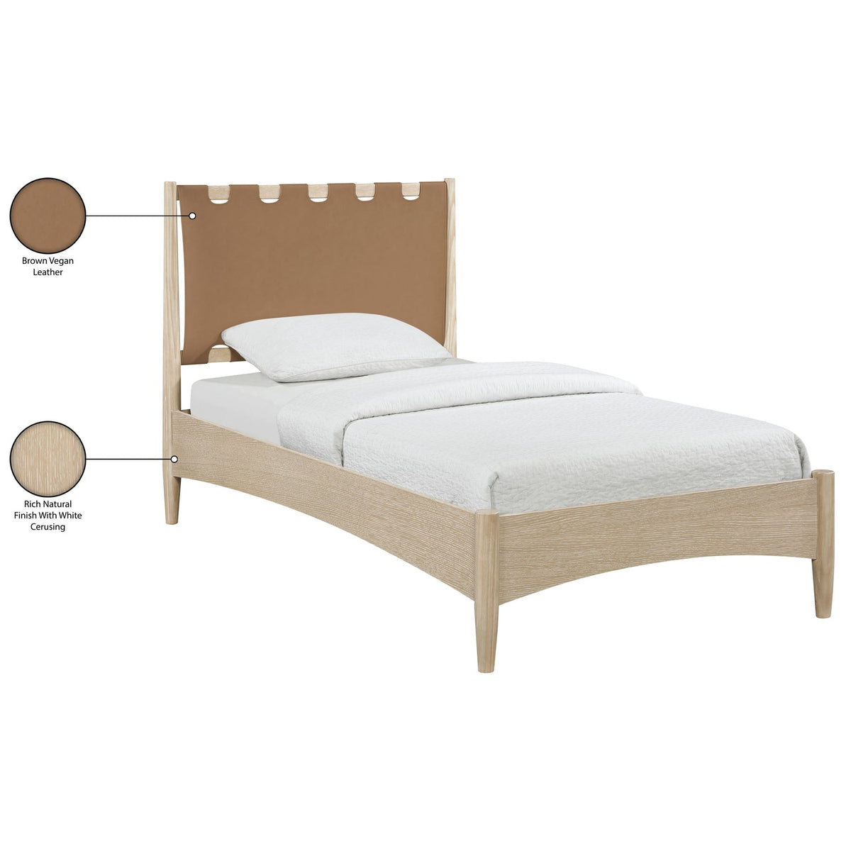 Santos Brown Vegan Leather Headboard And Wood Bed