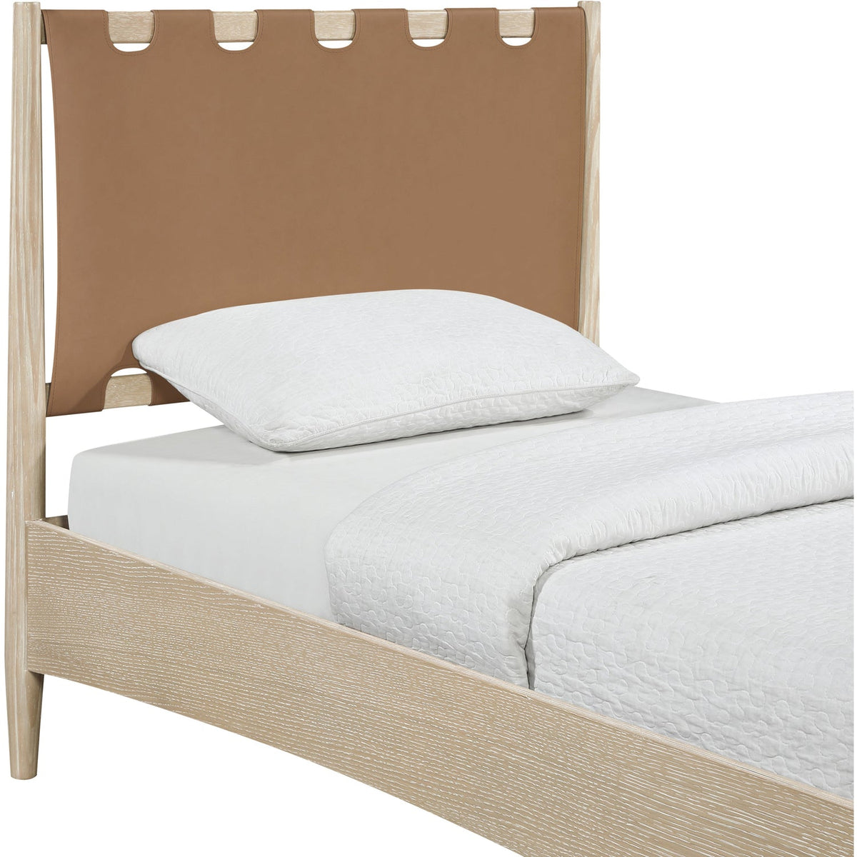 Santos Brown Vegan Leather Headboard And Wood Bed