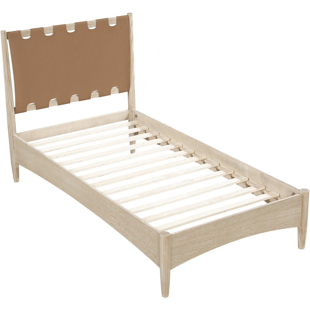Santos Brown Vegan Leather Headboard And Wood Bed