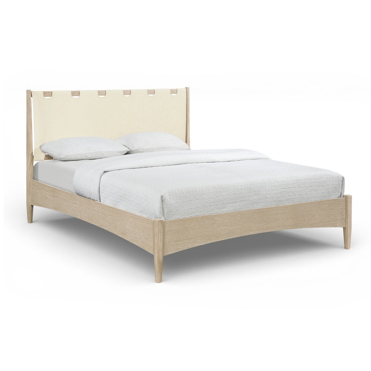 Santos Cream Vegan Leather Headboard And Wood Bed