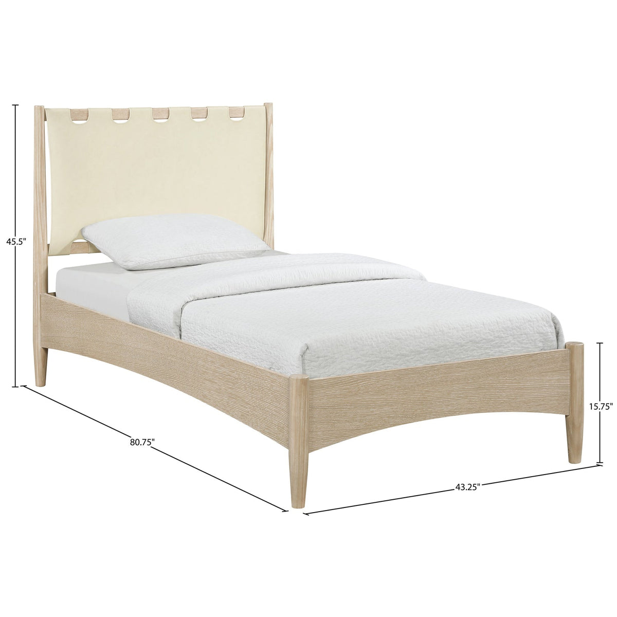 Santos Cream Vegan Leather Headboard And Wood Bed