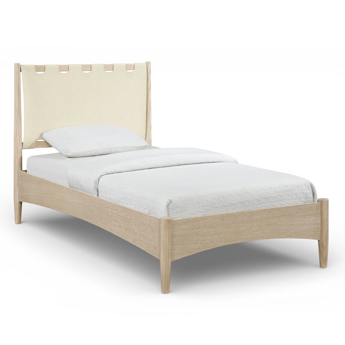 Santos Cream Vegan Leather Headboard And Wood Bed in cream vegan leather, primary product view