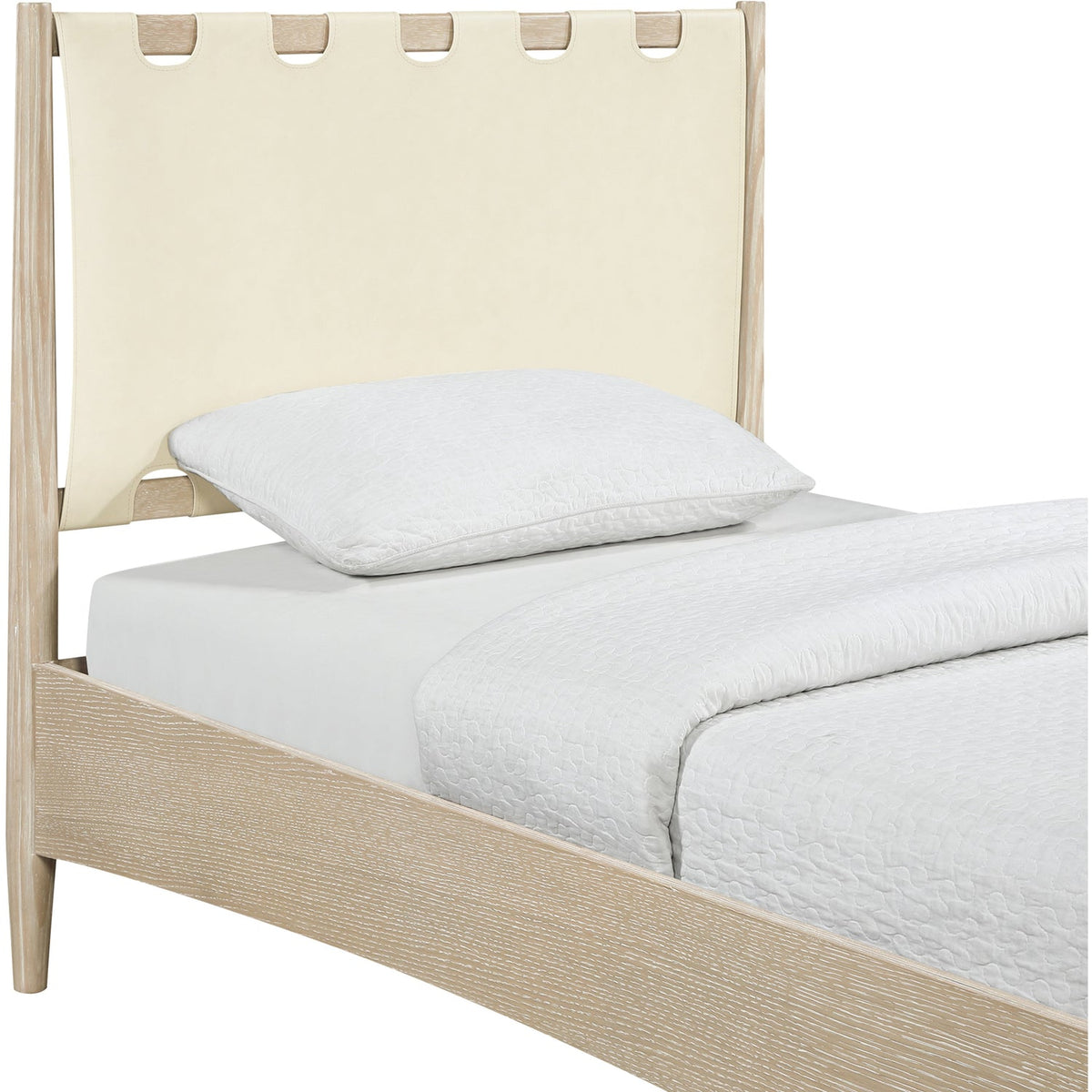 Santos Cream Vegan Leather Headboard And Wood Bed