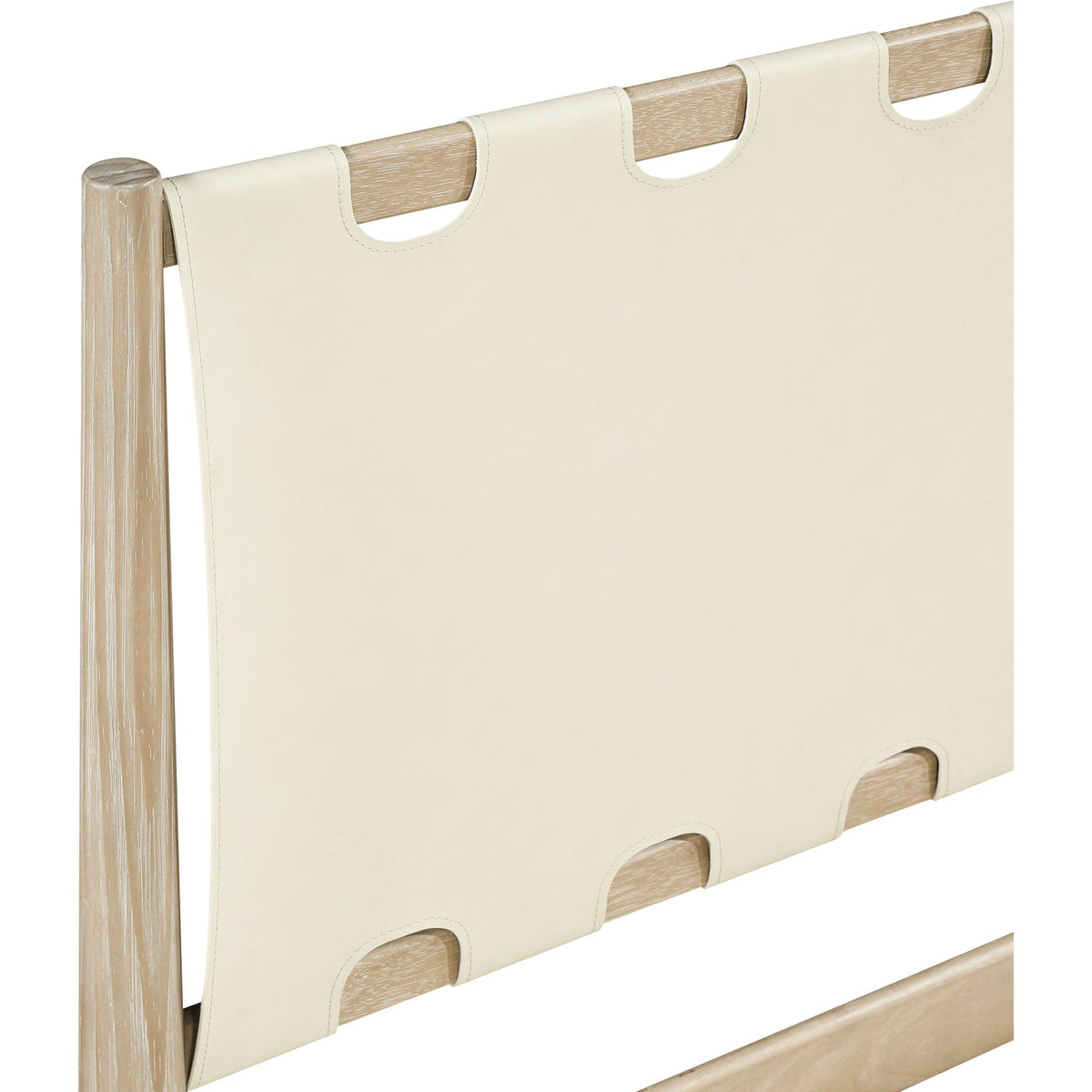 Santos Cream Vegan Leather Headboard And Wood Bed