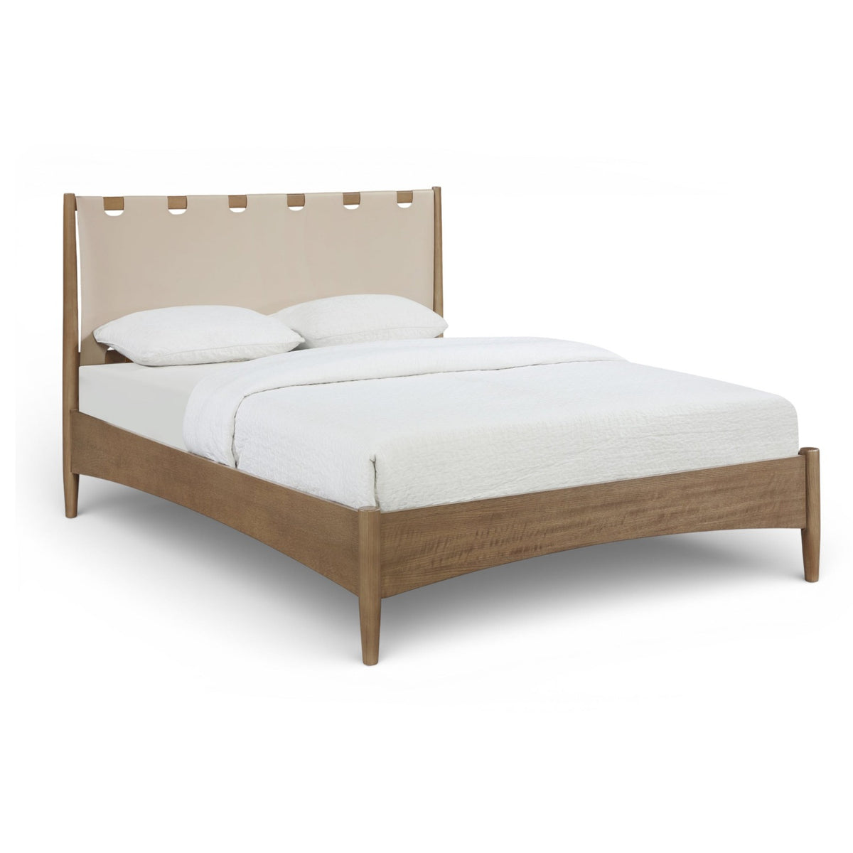 Santos Beige Vegan Leather Headboard And Wood Bed