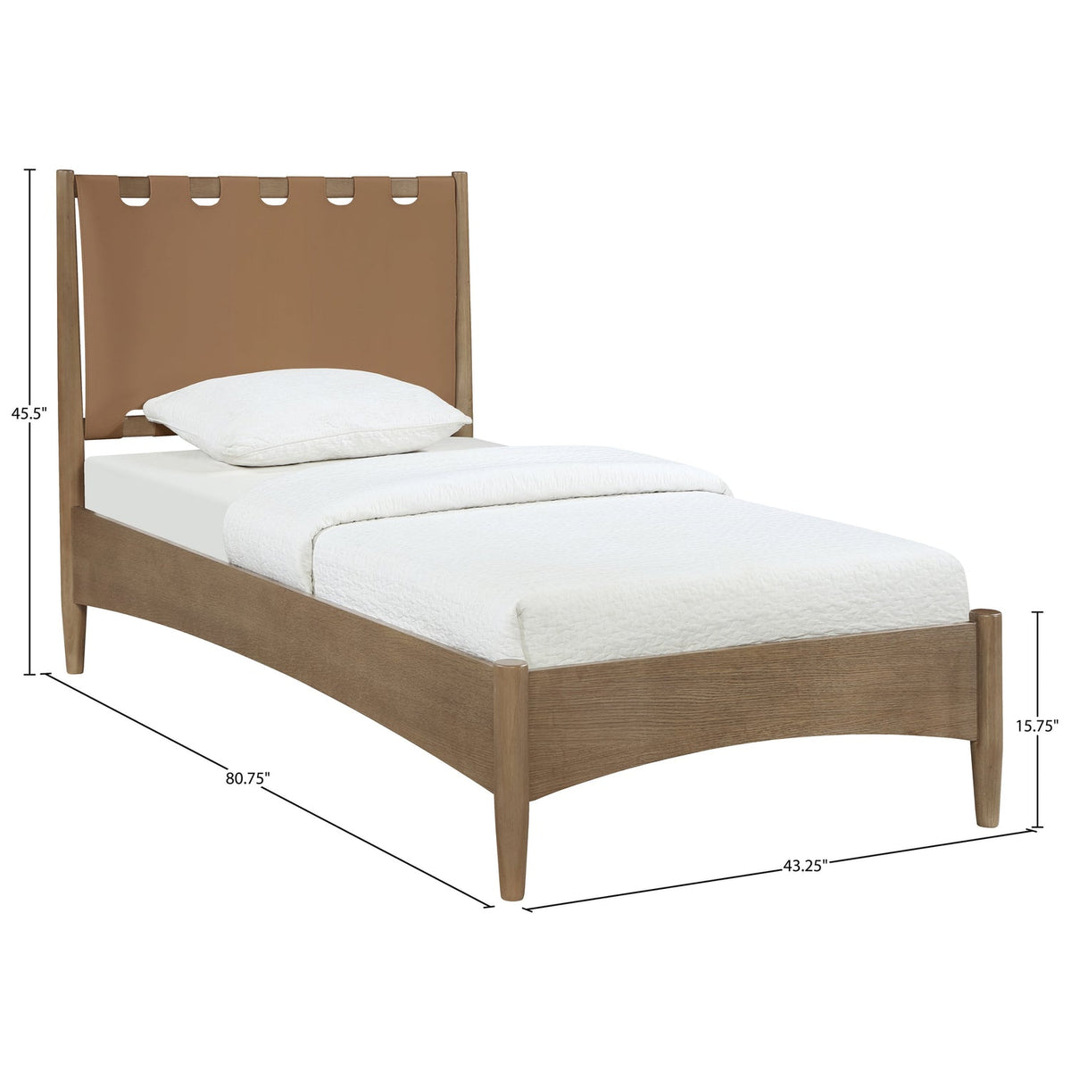 Santos Brown Vegan Leather Headboard And Wood Bed