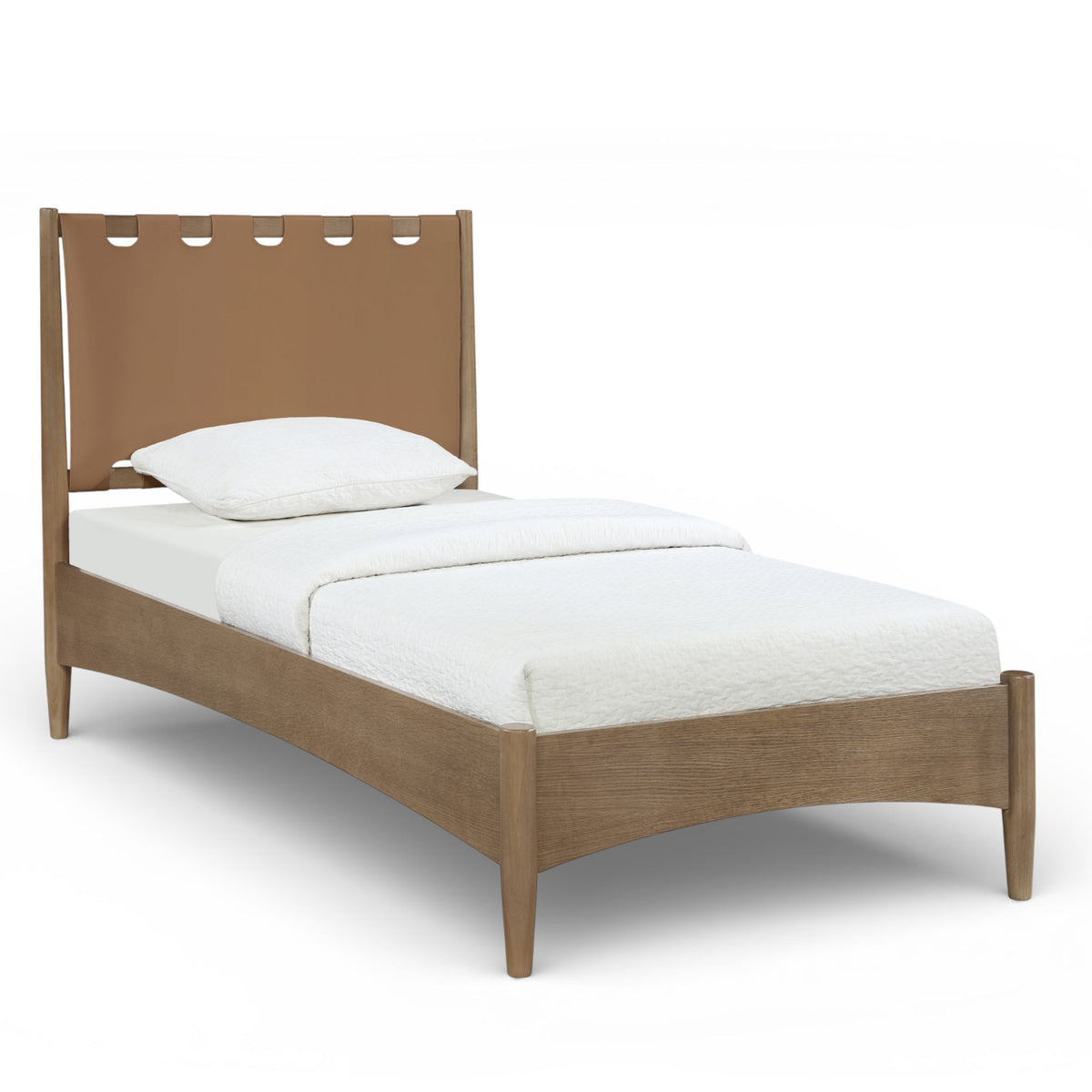 Santos Brown Vegan Leather Headboard And Wood Bed in brown vegan leather, primary product view