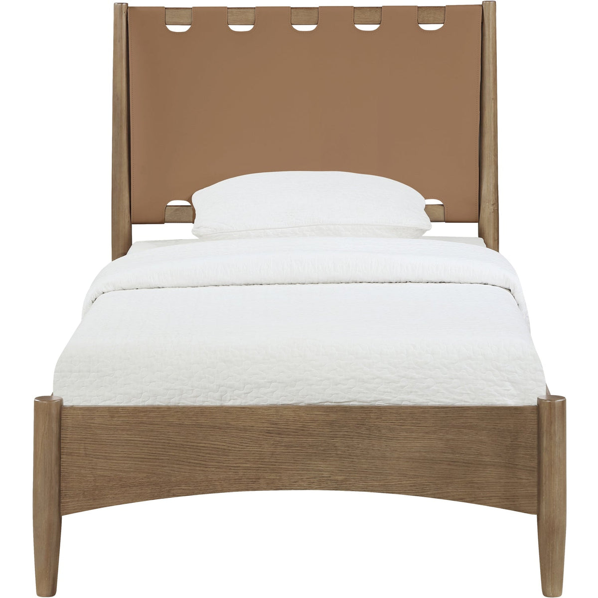 Santos Brown Vegan Leather Headboard And Wood Bed