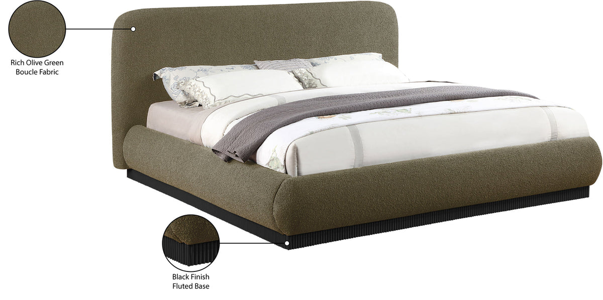 Rigby Olive Boucle Fabric Upholstered Bed