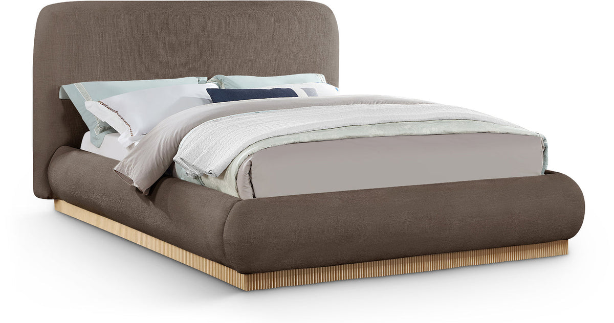 Rigby Brown Linen Textured Fabric Upholstered Bed
