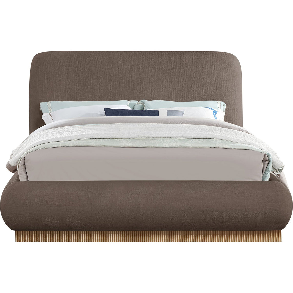 Rigby Brown Linen Textured Fabric Upholstered Bed