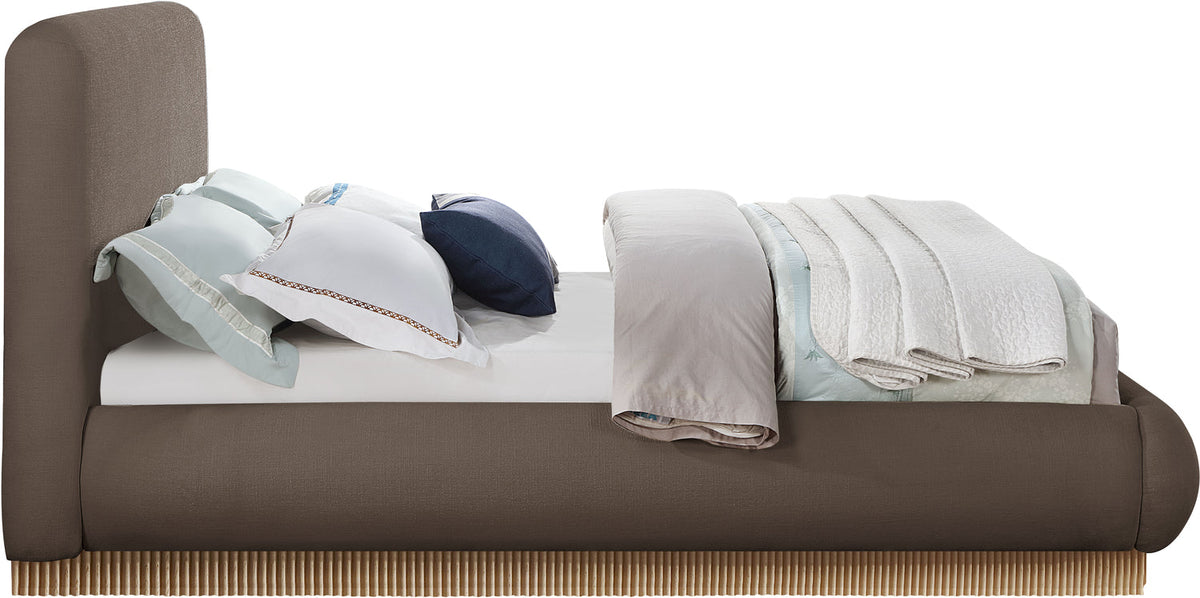 Rigby Brown Linen Textured Fabric Upholstered Bed