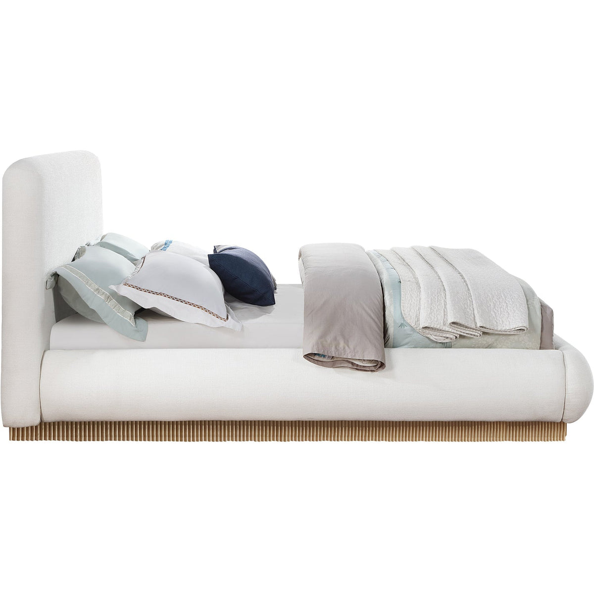 Rigby Cream Linen Textured Fabric Upholstered Bed