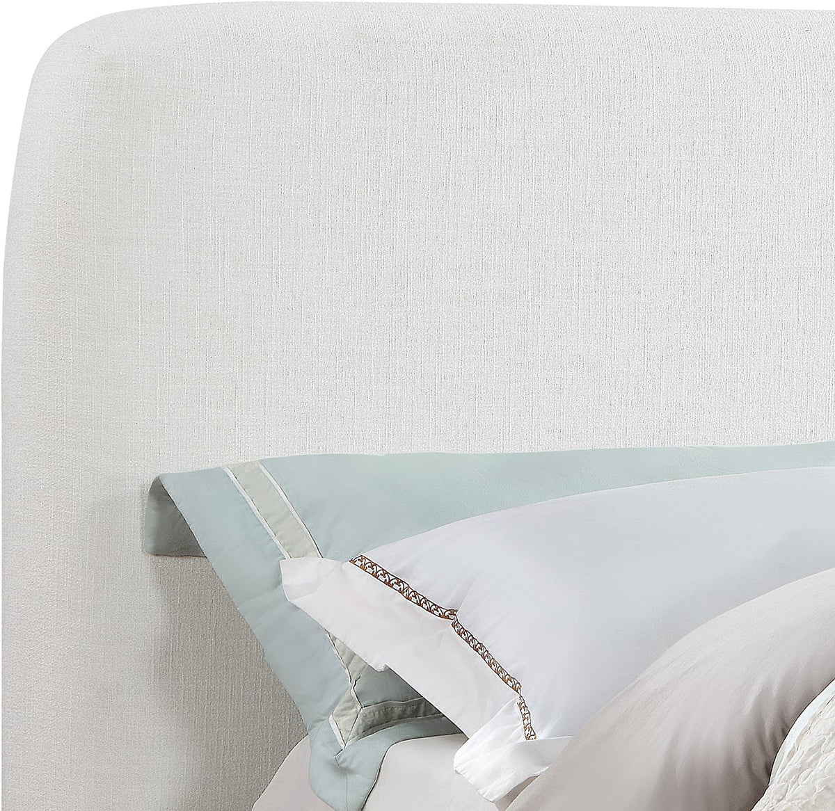 Rigby Cream Linen Textured Fabric Upholstered Bed