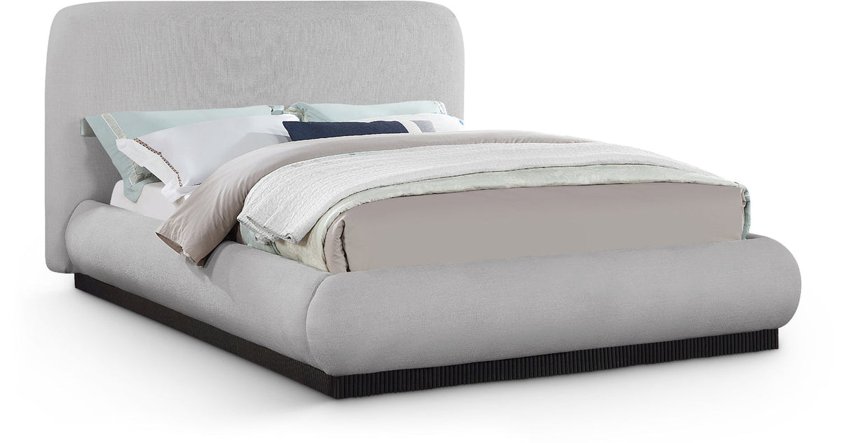 Rigby Grey Linen Textured Fabric Upholstered Bed