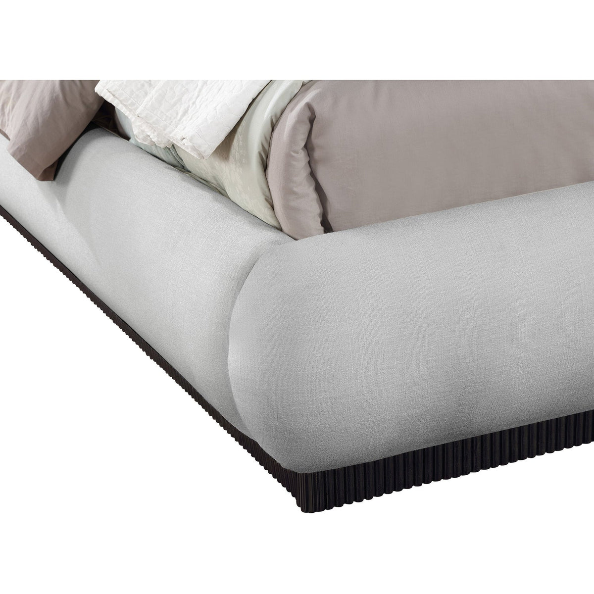 Rigby Grey Linen Textured Fabric Upholstered Bed