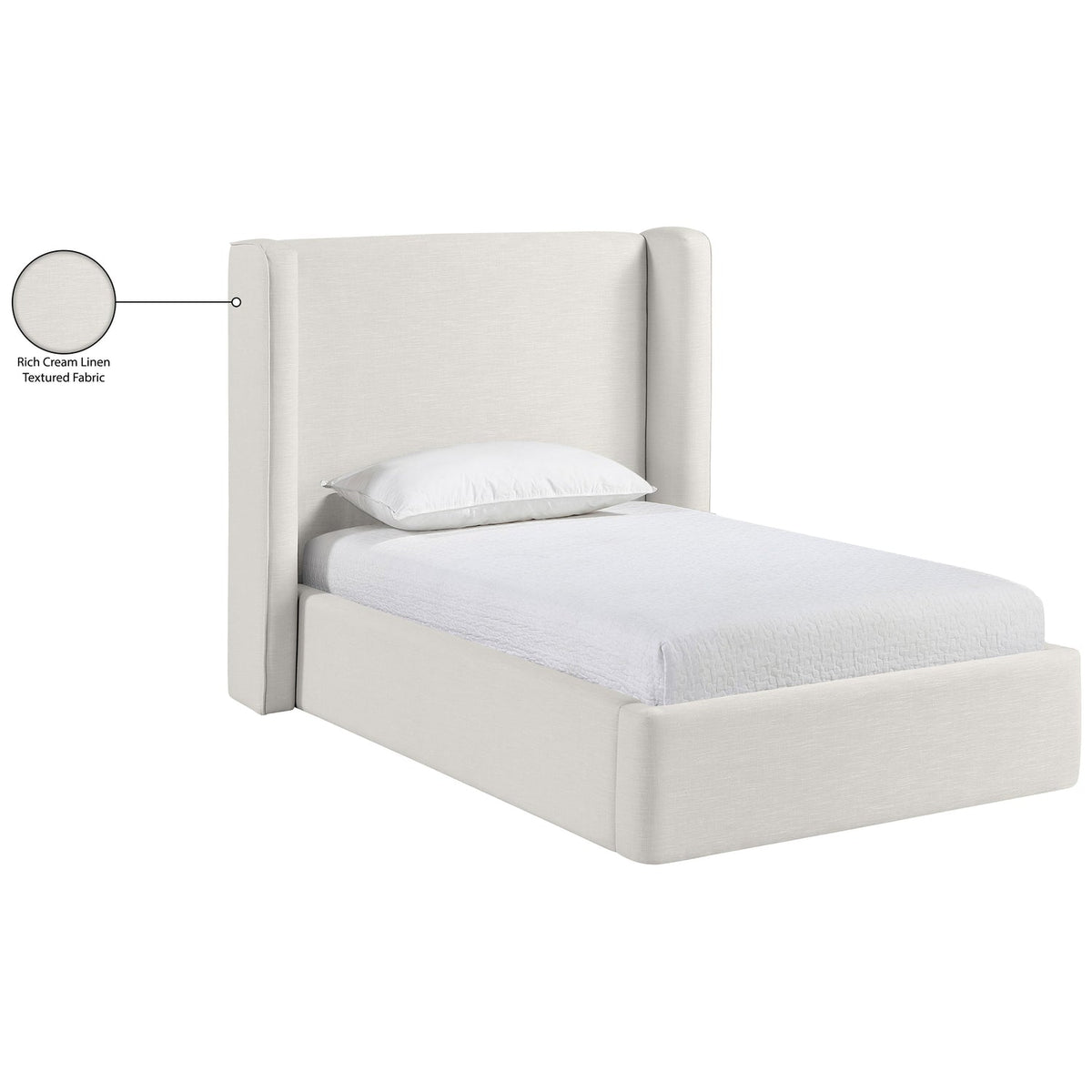 Kendall Cream Linen Textured Fabric Upholstered Bed