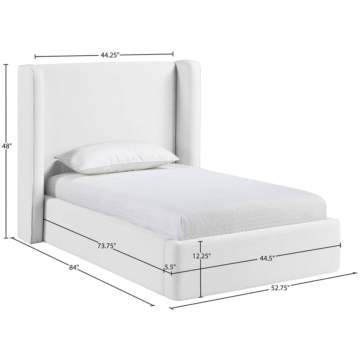Kendall White Linen Textured Fabric Upholstered Bed