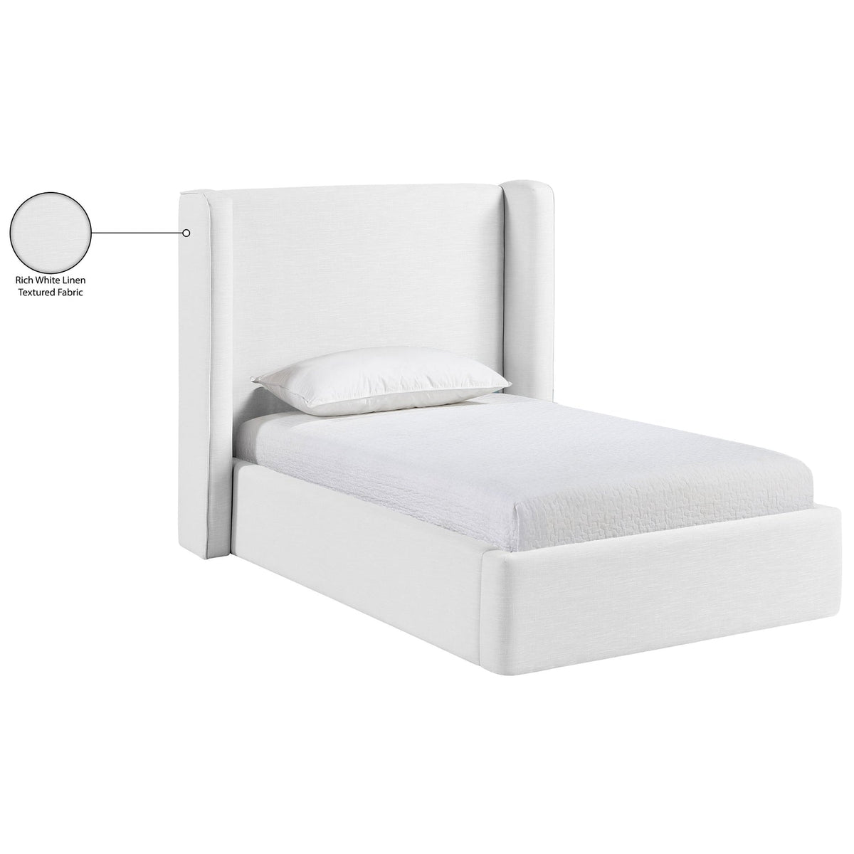 Kendall White Linen Textured Fabric Upholstered Bed