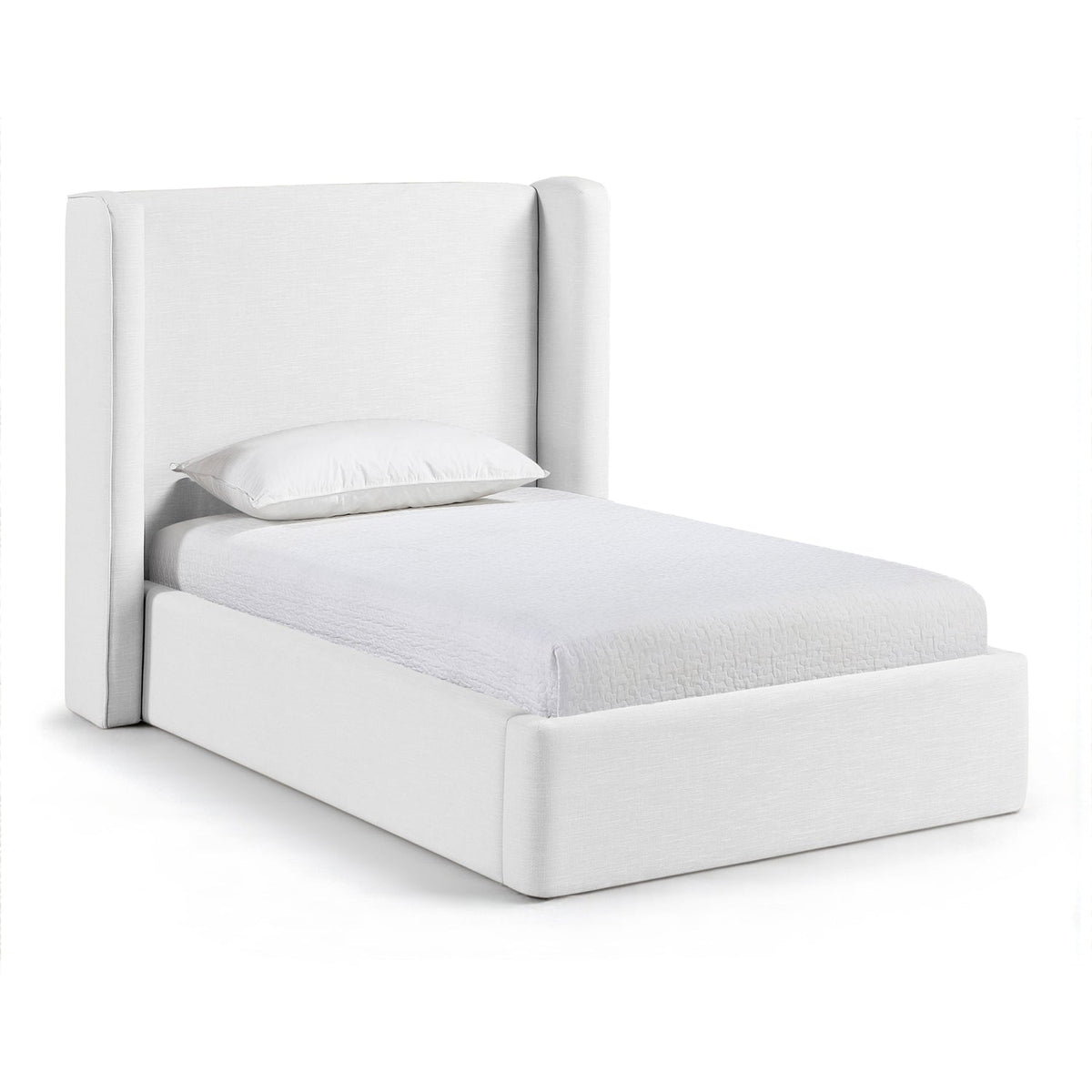 Kendall White Linen Textured Fabric Upholstered Bed in white linen-textured fabric, primary product view
