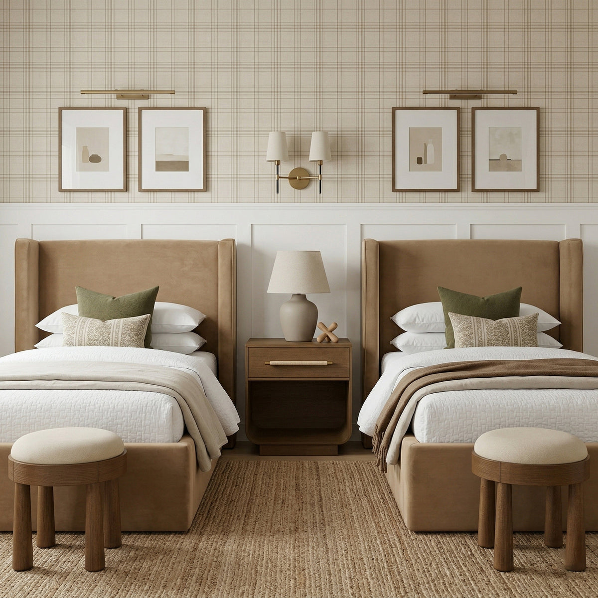 Kendall Beige Velvet Upholstered Bed