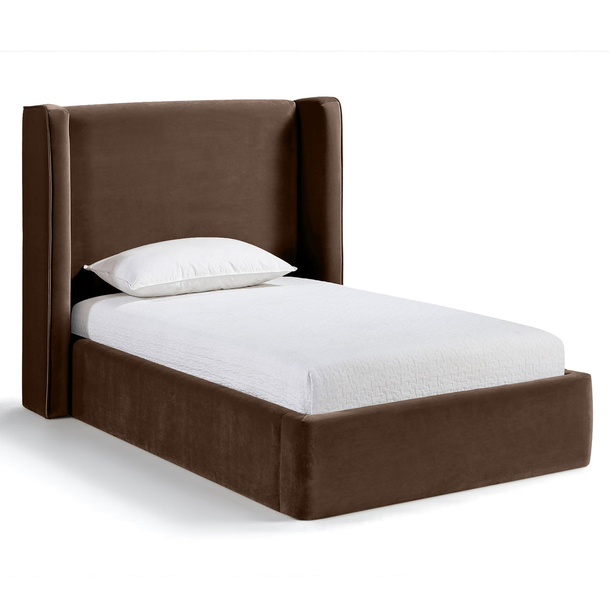 Kendall Brown Velvet Upholstered Bed in brown velvet, primary product view